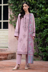 JAZMIN - 3PC DHANAK EMBROIDERED SHIRT WITH TWILL PRINTED SHAWL AND TROUSER - HZG1883