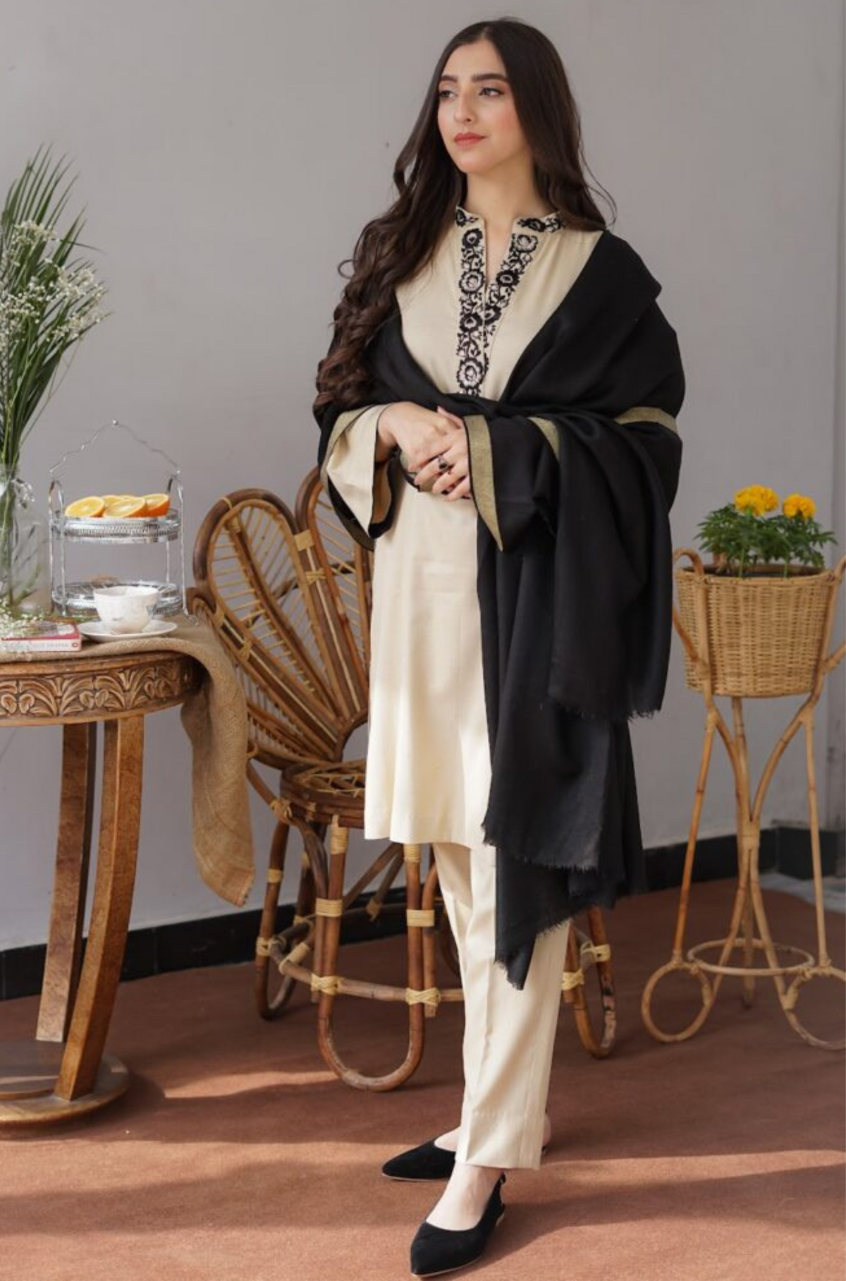 AISLING - 3PC DHANAK EMBROIDERED SHIRT WITH DHANAK PRINTED DUAPATTA AND TROUSER- HZG1325