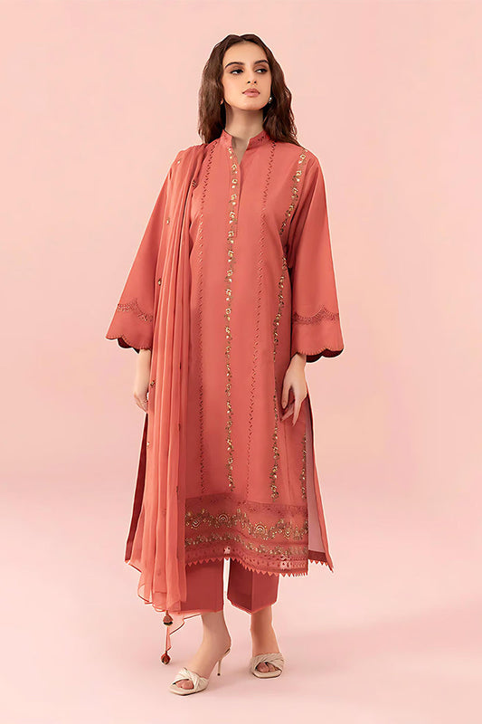 SAPPHIRE - 3PC DHANAK EMBROIDERED SHIRT WITH CHIFFON EMBROIDERED DUPATTA AND TROUSER - HZG2359