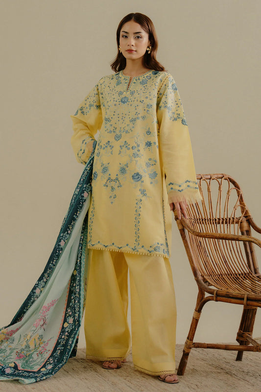 ZARA SHAH JAHAN - 3PC LAWN EMBROIDERED SHIRT WITH CHIFFON PRINTED DUPATTA AND TROUSER - HZG2293