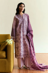 ZARA SHAH JAHAN - DHANAK EMBROIDERED SHIRT WITH TWILL PRINTED SHAWL AND TROUSER - HZG2284
