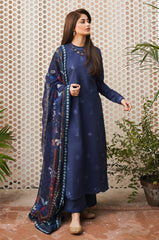 SERAN - 3PC DHANAK EMBROIDERED SHIRT WITH TWILL PRINTED SHAWL AND TROUSER - HZG1681