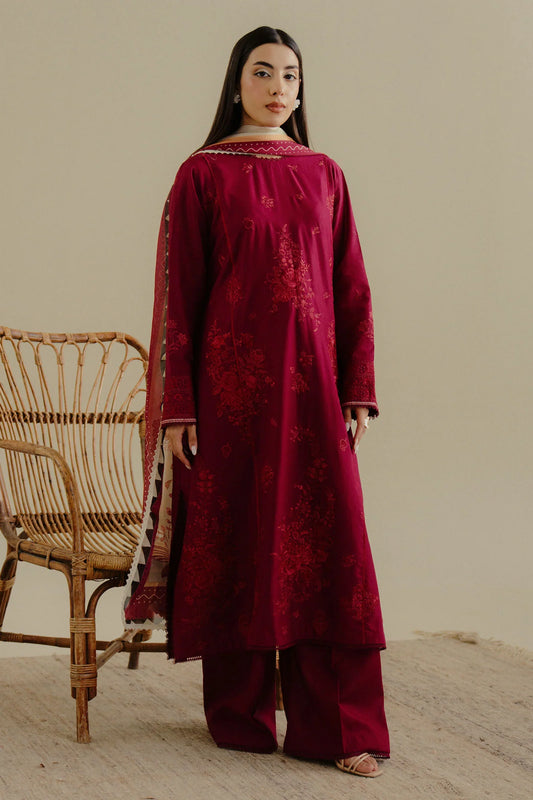 ZARA SHAH JAHAN - 3PC LAWN EMBROIDERED SHIRT WITH CHIFFON PRINTED DUPATTA AND TROUSER - HZG2266