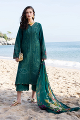 FIONA - 3PC LAWN CHIKANKAARI EMBROIDERED SHIRT WITH CHIFFON PRINTED DUPATTA AND TROUSER - HZG2990