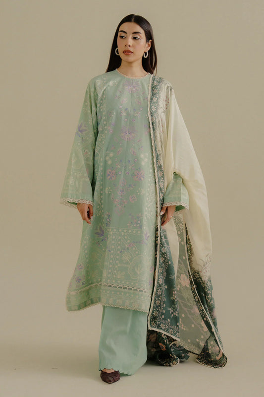 ZARA SHAH JAHAN - 3PC LAWN EMBROIDERED SHIRT WITH CHIFFON PRINTED DUPATTA AND TROUSER - HZG2282