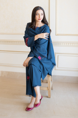 AISLING - 3PC DHANAK EMBROIDERED SHIRT WITH EMBROIDERED SHAWL AND TROUSER - HZG1365
