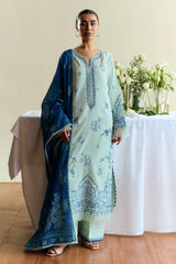 ZARA SHAH JAHAN - 3PC DHANAK EMBROIDERED SHIRT WITH TWILL PRINTED SHAWL AND TROUSER - HZG2398
