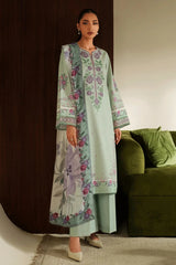 SERAN - 3PC DHANAK EMBROIDERED SHIRT WITH TWILL PRINTED SHAWL AND TROUSER - HZU2536