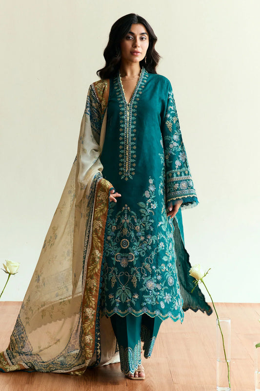 ZARA SHAH JAHAN - 3PC LAWN EMBROIDERED SHIRT WITH CHIFFON PRINTED DUPATTA AND TROUSER - HZG2290