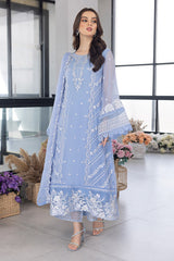 AZURE - 3PC ORGANZA EMBROIDERED LAWN SHIRT WITH ORGANZA EMBROIDERED DUPATTA AND TROUSER - HZG1556