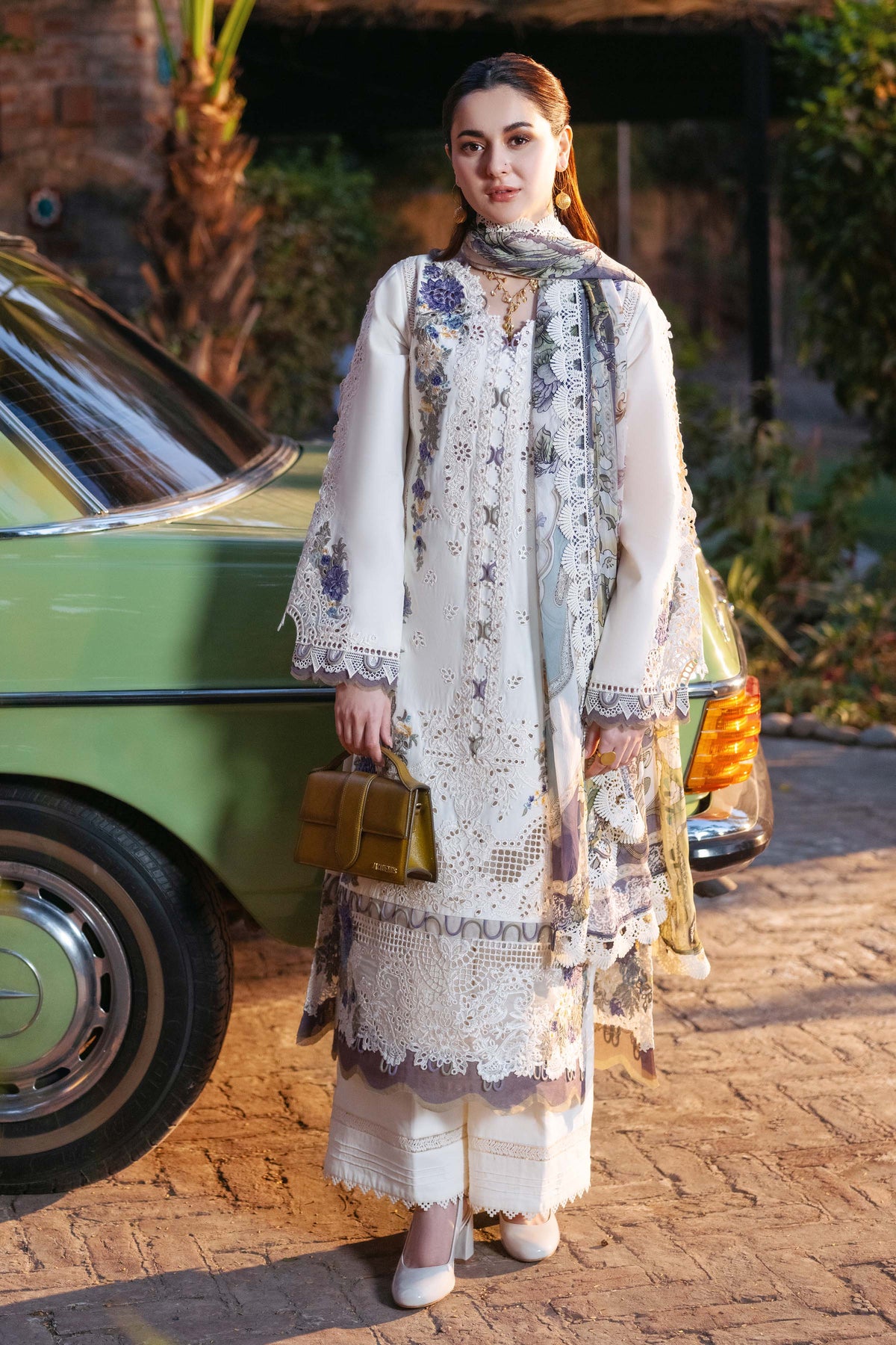 JADE - 3PC LAWN EMBROIDERED SHIRT WITH MANAAR PRINTED DUPATTA AND TROUSER - HZG3089