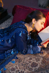 JADE - 3PC LAWN CHIKANKAARI EMBROIDERED SHIRT WITH CHIFFON PRINTED DUPATTA AND TROUSER - HZG2809