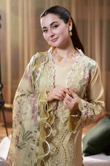 JADE - 3PC LAWN CHIKANKAARI EMBROIDERED SHIRT WITH MANAAR PRINTED DUPATTA AND TROUSER - HZG3091