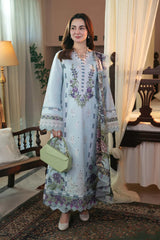 JADE - 3PC DHANAK EMBROIDERED SHIRT WITH TWILL PRINTED SHAWL  AND TROUSER - HZG2208