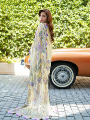 JADE - 3PC LAWN CHIKANKAARI EMBROIDERED SHIRT WITH CHIFFON PRINTED DUPATTA AND TROUSER - HZG2734