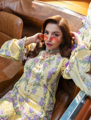 JADE - 3PC LAWN CHIKANKAARI EMBROIDERED SHIRT WITH CHIFFON PRINTED DUPATTA AND TROUSER - HZG2734