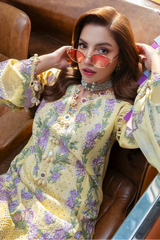 JADE - 3PC LAWN CHIKANKAARI EMBROIDERED SHIRT WITH CHIFFON PRINTED DUPATTA AND TROUSER - HZG3068