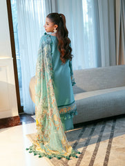JADE - 3PC LAWN CHIKANKAARI EMBROIDERED SHIRT WITH CHIFFON PRINTED DUPATTA AND TROUSER - HZG2758