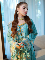 JADE - 3PC LAWN CHIKANKAARI EMBROIDERED SHIRT WITH CHIFFON PRINTED DUPATTA AND TROUSER - HZG2758