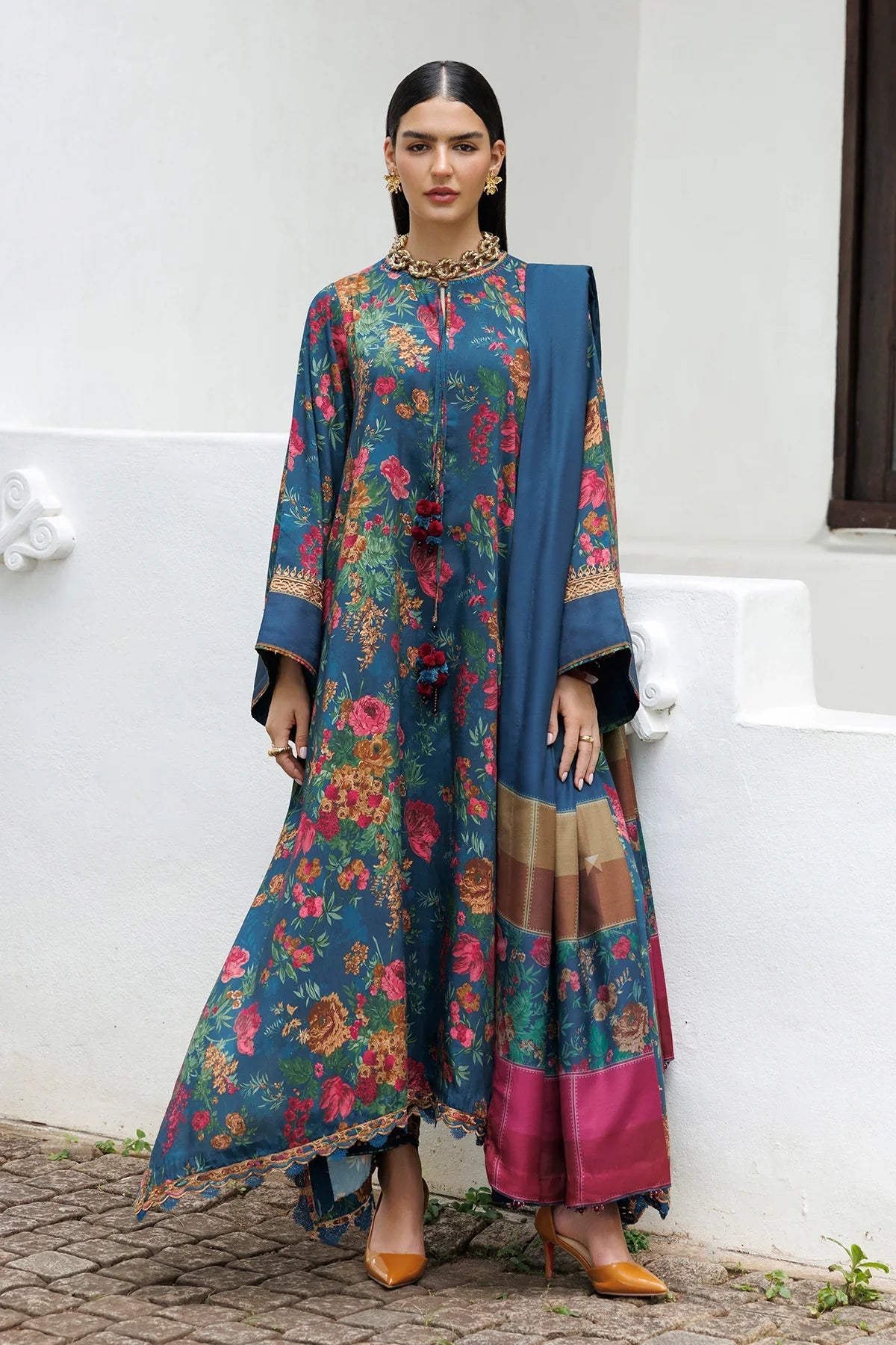 BAROQUE - 3PC KARANDI PRINTED SHIRT WITH KARANDI PRINTED SHAWL AND TROUSER - HZG3142