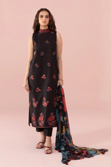 SAPPHIRE - 3PC  CAMBRIC EMBROIDERED SHIRT WITH PRINTED DUPATTA AND CAMBRIC TROUSER - HZG1339