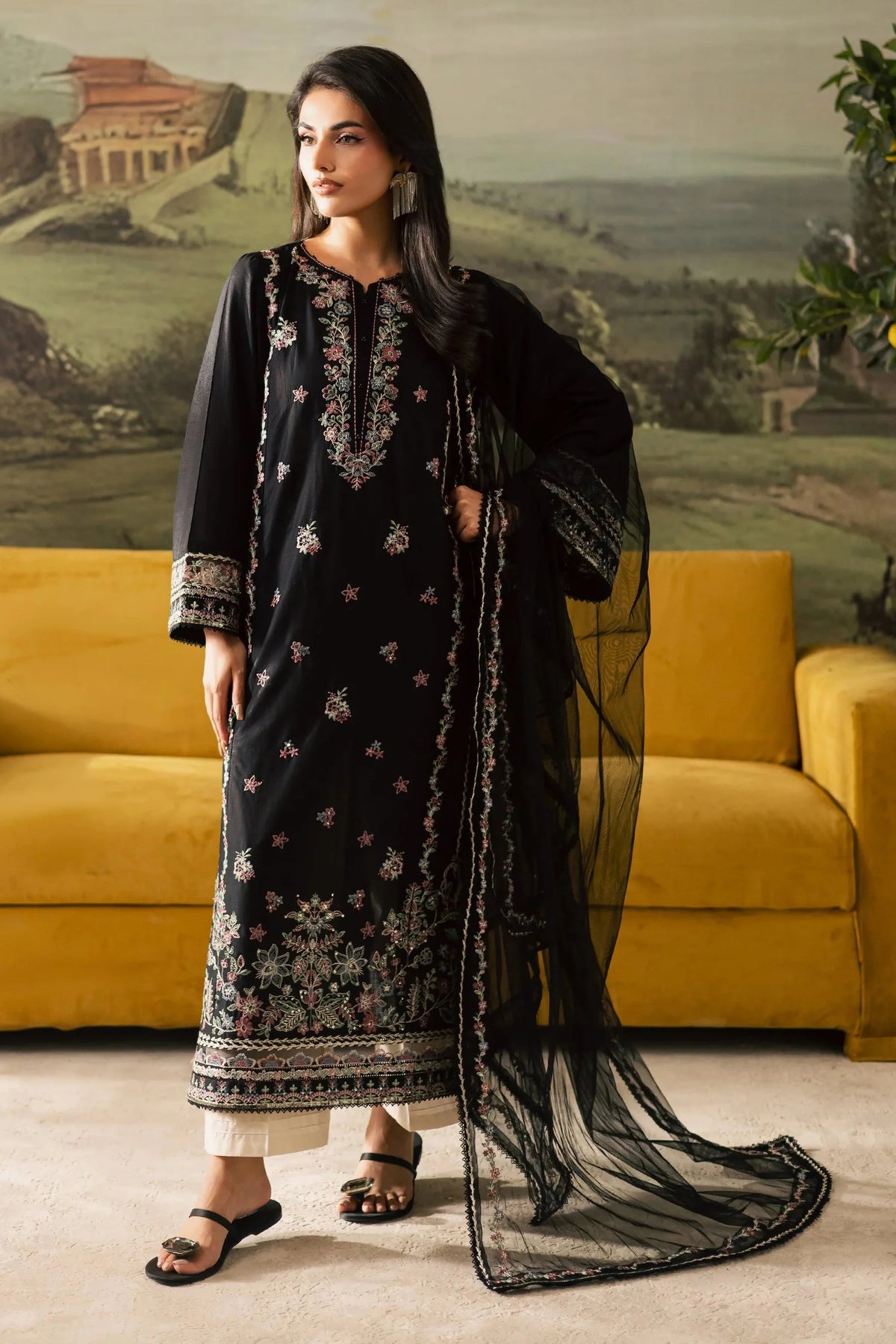 BATIK - 3PC DHANAK EMBROIDERED SHIRT WITH CHIFFON EMBROIDERED DUPATTA AND TROUSER - HZU2494