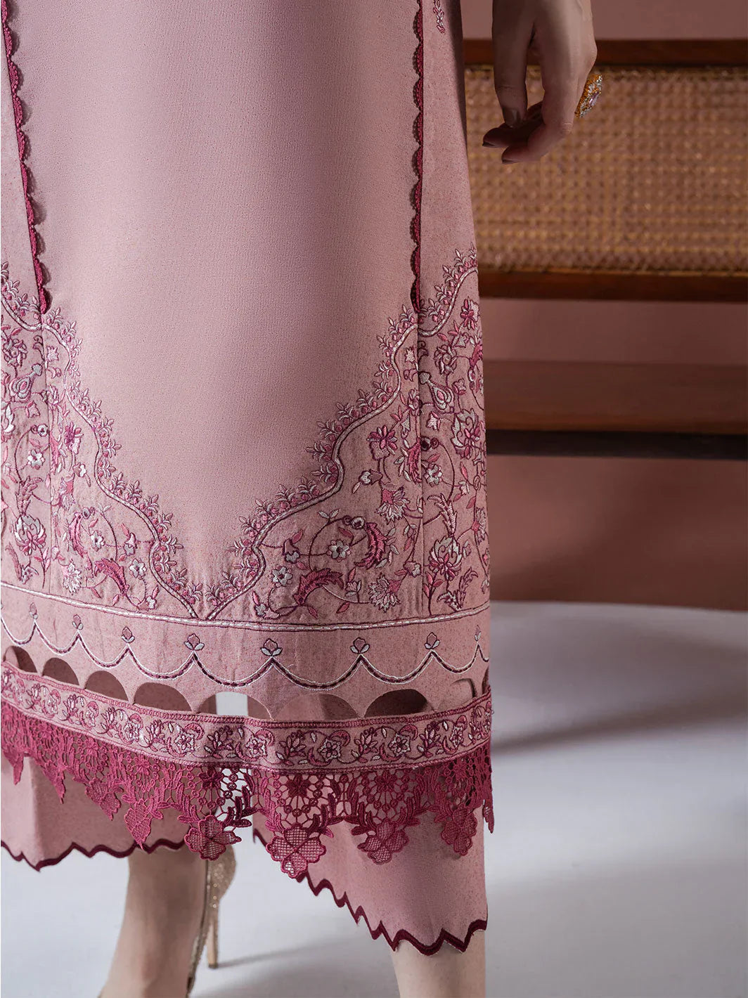 ASIM JOFA - 3PC DHANAK EMBROIDERED SHIRT WITH DHANAK EMBROIDERED SHAWL AND TROUSER - HZG2377
