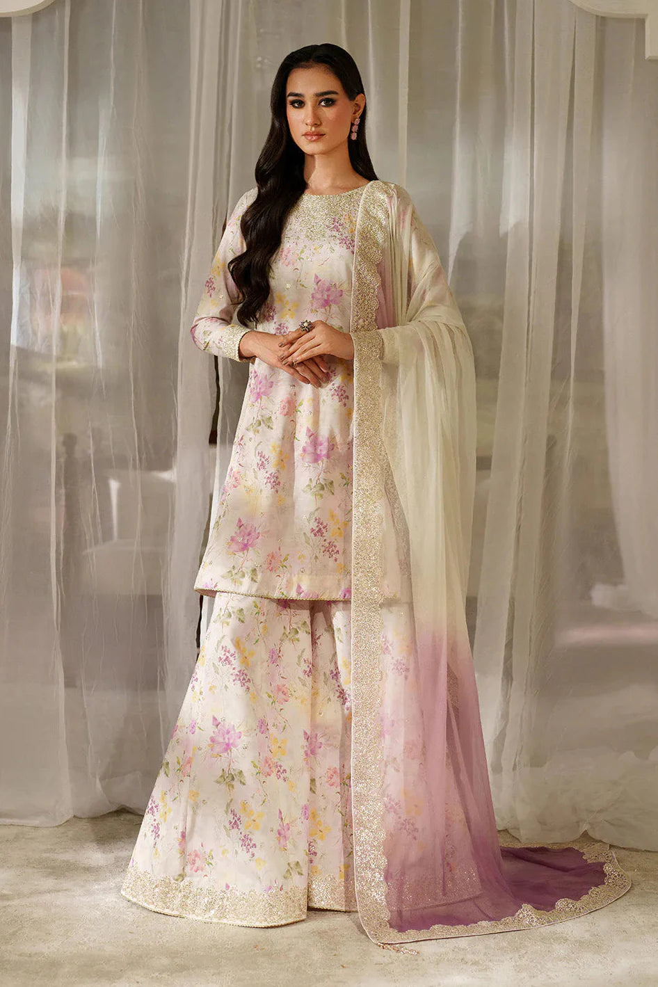 IZNIK - 3PC LAWN PRINTED SHIRT WITH SILK TYE AND DYE DUPATTA AND TROUSER - HZG2934