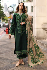 CHARIZMA - 3PC DHANAK EMBROIDERED SHIRT TWILL PRINTED SHAWL AND TROUSER - HZG3159