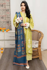 URGE - 3PC LAWN EMBROIDERED SHIRT WITH MANAAR PRINTED DUPATTA AND EMBROIDERED TROUSER - HZG1597