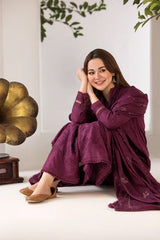 SOBIA NAZIR - 3PC DHANAK EMBROIDERED SHIRT WITH DHANAK EMBROIDERED SHAWL AND TROUSER - HZG2350