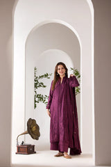 SOBIA NAZIR - 3PC DHANAK EMBROIDERED SHIRT WITH DHANAK EMBROIDERED SHAWL AND TROUSER - HZG2350