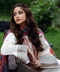 SAPPHIRE - 3PC DHANAK EMBROIDERED SHIRT WITH TWILL PRINTED SHAWL AND TROUSER - HZG1897