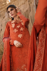 RANG RASIYA - 3PC LAWN CHIKANKAARI EMBROIDERED SHIRT WITH ORGANZA EMBROIDERED DUPATTA AND TROUSER - HZG2684