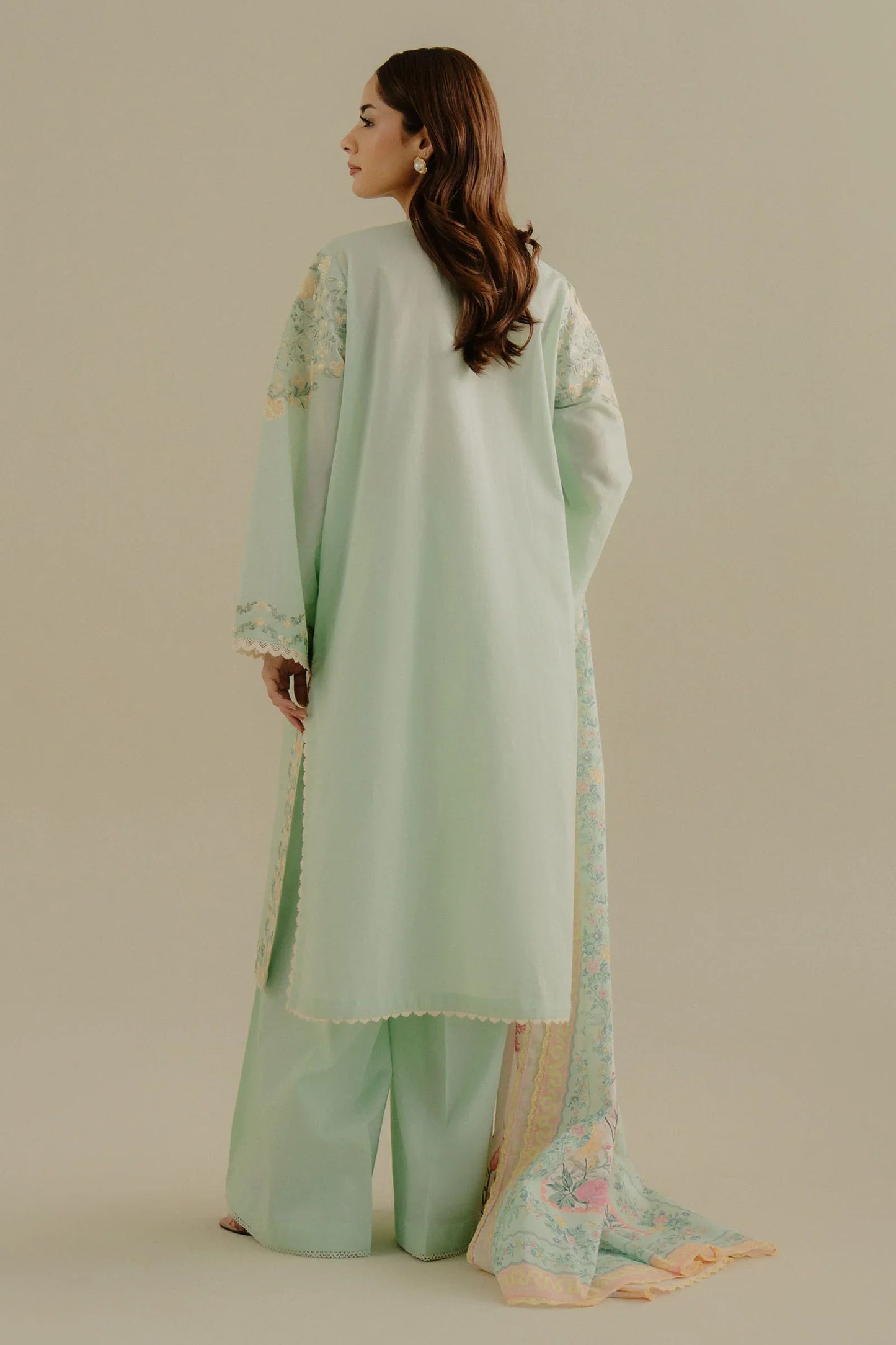 ZARA SHAH JAHAN - 3PC LAWN EMBROIDERED SHIRT WITH CHIFFON PRINTED DUPATTA AND TROUSER - HZG2294