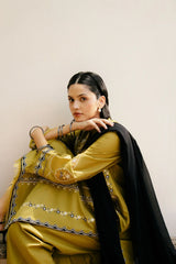 ZARA SHAH JAHAN - 3PC DHANAK EMBROIDERED SHIRT WITH DHANAK EMBROIDERED SHAWL AND TROUSER - HZG2327