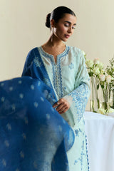 ZARA SHAH JAHAN - 3PC DHANAK EMBROIDERED SHIRT WITH TWILL PRINTED SHAWL AND TROUSER - HZG2398