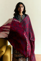 ZARA SHAH JAHAN - 3PC DHANAK EMBROIDERED SHIRT WITH TWILL PRINTED SHAWL AND EMBROIDERED TROUSER - HZG2314