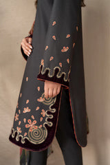 JAZMIN - 3PC KHADDAR EMBROIDERED SHIRT WITH TWILL PRINTED SHAWL AND TROUSER - HZG1912