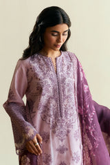 ZARA SHAH JAHAN - DHANAK EMBROIDERED SHIRT WITH TWILL PRINTED SHAWL AND TROUSER - HZG2284