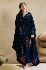 ZARA SHAHJAHAN - 3PC DHANAK EMBROIDERED SHIRT WITH DHANAK EMBROIDERED SHAWL AND TROUSER - HZG1369