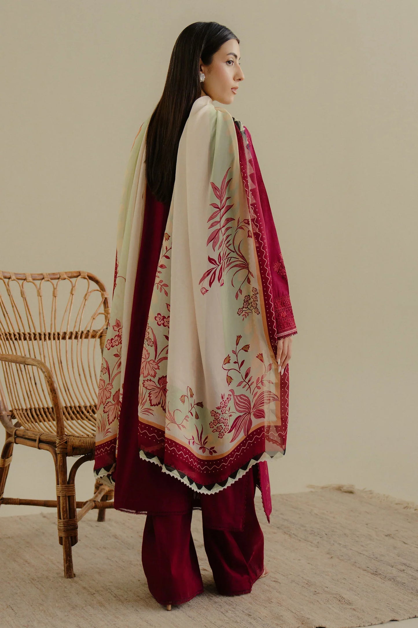 ZARA SHAH JAHAN - 3PC LAWN EMBROIDERED SHIRT WITH CHIFFON PRINTED DUPATTA AND TROUSER - HZG2266