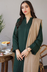 AISLING - 3PC DHANAK SHIRT WITH  WOOL SHAWL AND TROUSER - HZG1342