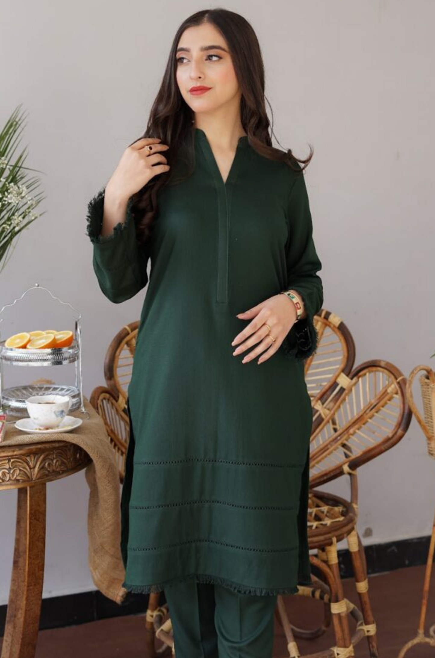 AISLING - 3PC DHANAK SHIRT WITH  WOOL SHAWL AND TROUSER - HZG1342