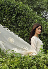 QALAMKAR - 3PC LAWN CHIKANKAARI EMBROIDERED SHIRT WITH KHADI NET EMBROIDERED DUPATTA AND TROUSER - HZG2706
