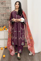 URGE - 3PC LAWN EMBROIDERED SHIRT WITH MANNAR PRINTED DUPATTA AND EMBROIDERED TROUSER - HZG1598