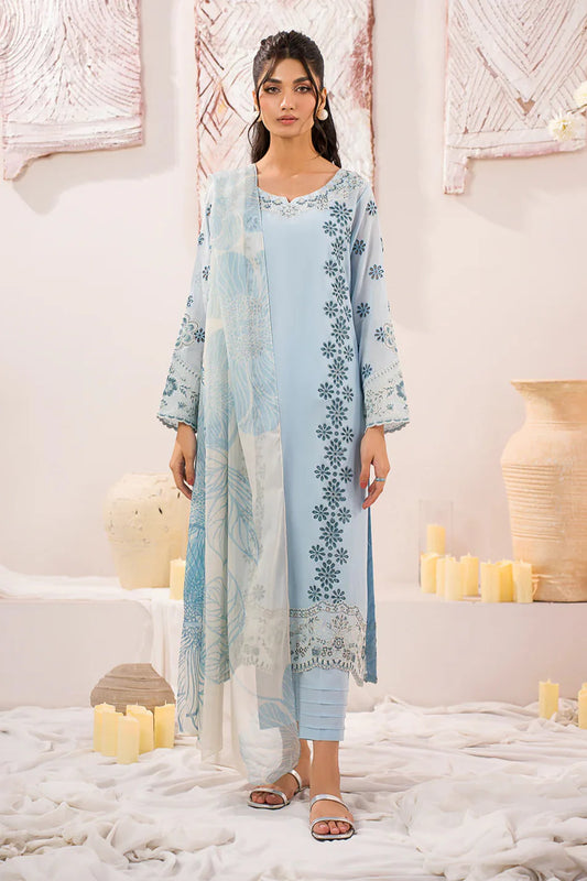 IZNIK - 3PC LAWN BORER EMBROIDERED SHIRT WITH CHIFFON PRINTED DUPATTA AND TROUSER - HZG2222