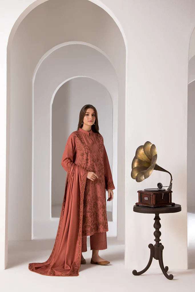 SOBIA NAZIR - 3PC DHANAK EMBROIDERED SHIRT WITH DHANAK EMBROIDERED SHAWL AND TROUSER - HZG2027