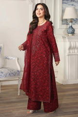 MOHAGNI - 3PC LAWN PRINTED SHIRT WITH ORGANZA EMBROIDERED DUPATTA AND TROUSER - HZG2913