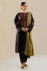 ZARA SHAH JAHAN - 3PC DHANAK EMBROIDERED SHIRT WITH TWILL PRINTED SHAWL AND TROUSER - HZG2318